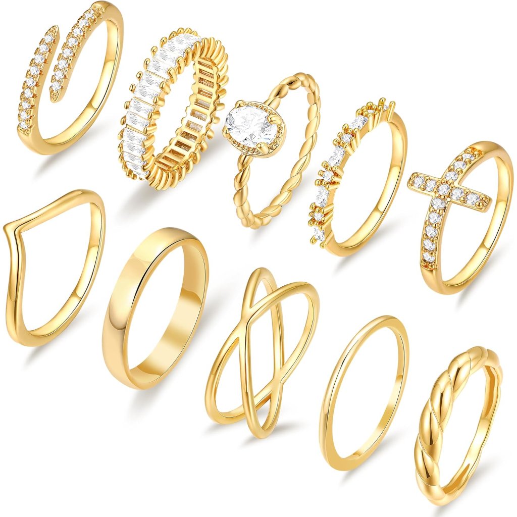 Christmas Gifts 10 Pcs 14k Gold Plated Rings Set For Women, Dainty Gold Knuckle
